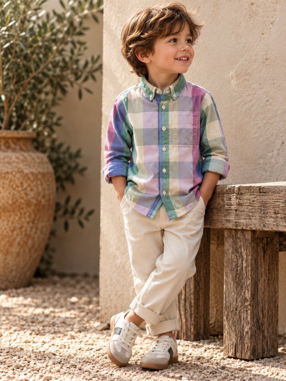 Baby Gap Boys Pastel Multicolor Plaid Button Down Shirt 4T Preppy Easter Wedding
